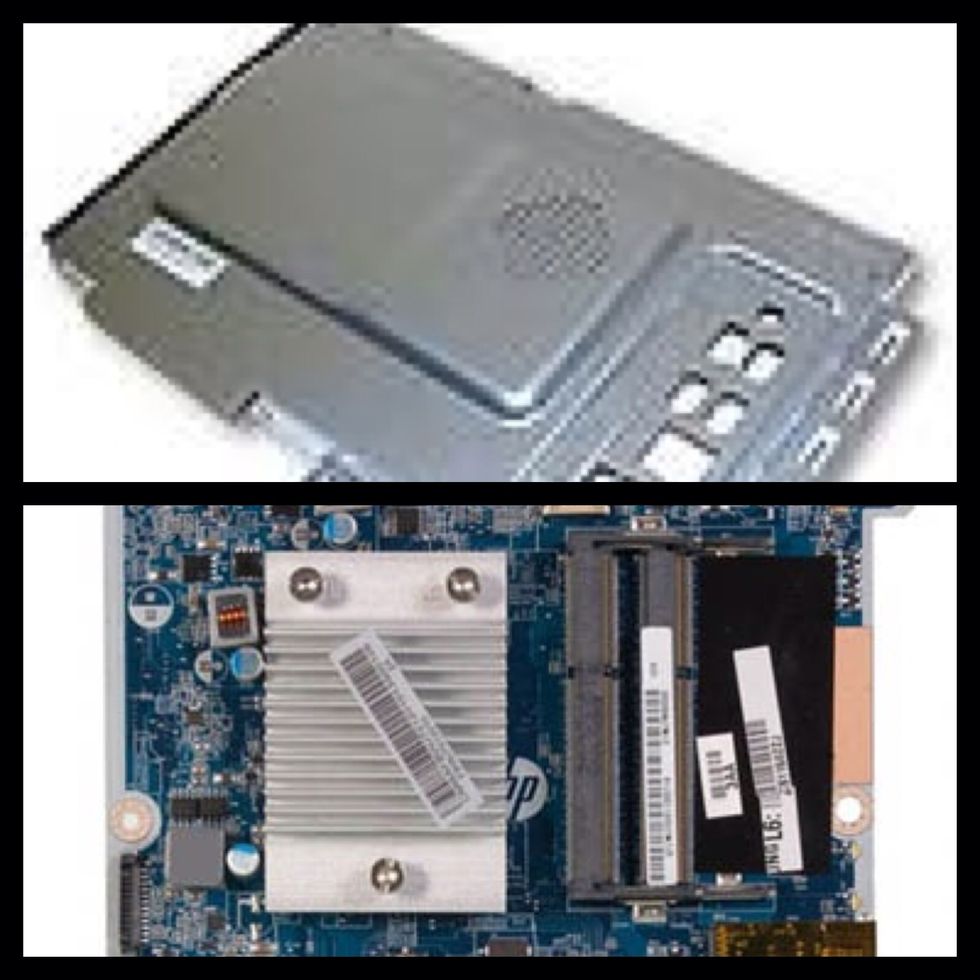 Top: this metal cage protects the mother board and RAM. Their is two screws holding it to the front cover securing the brace. They are located right side bottom corner, and left side bottom corner.