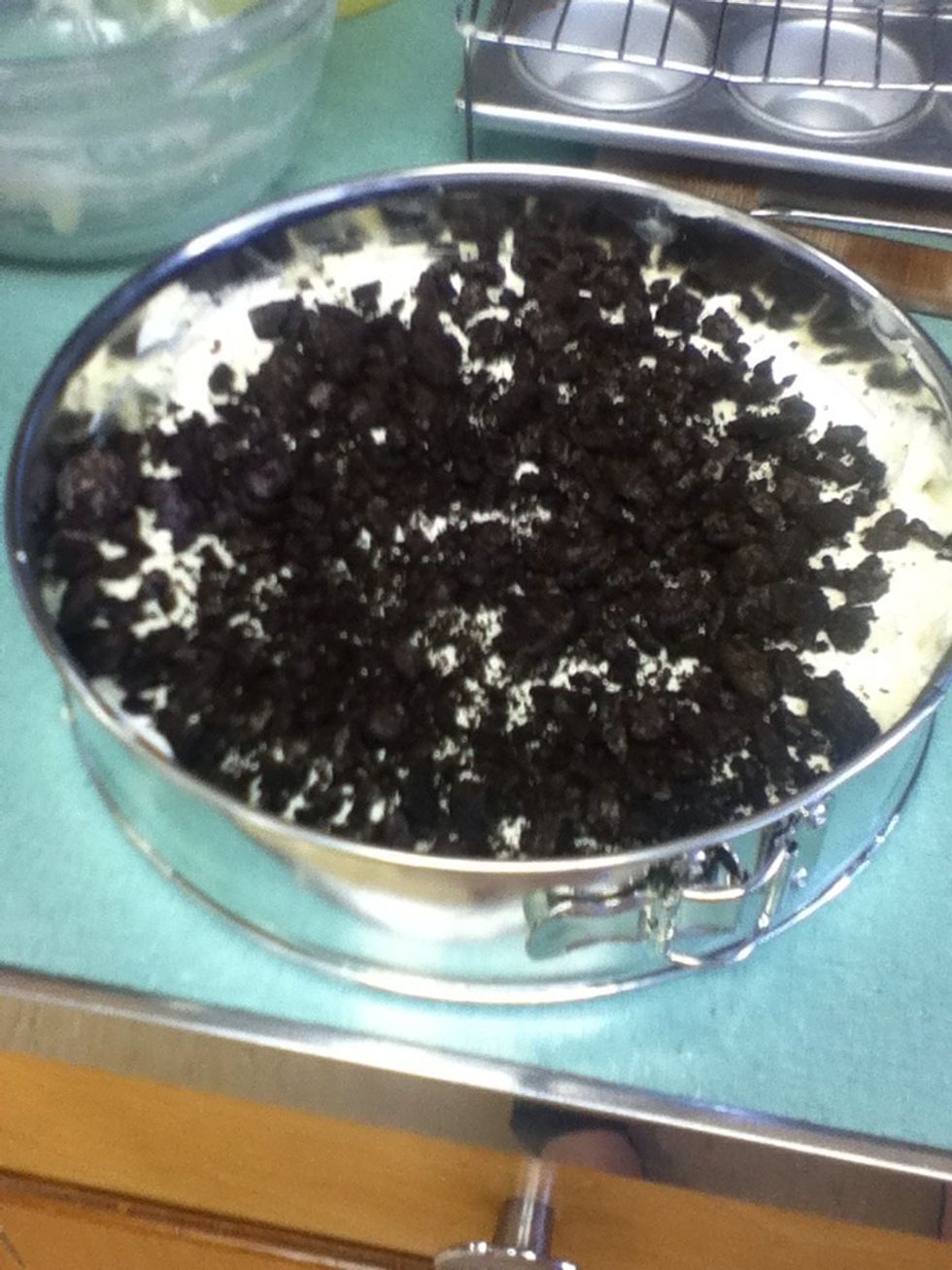 Top with 1 1/2 cups of cookie peaces