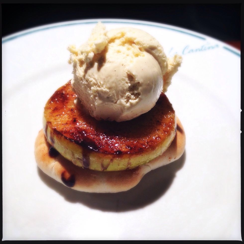 Top with a ball of homemade vanilla ice-cream