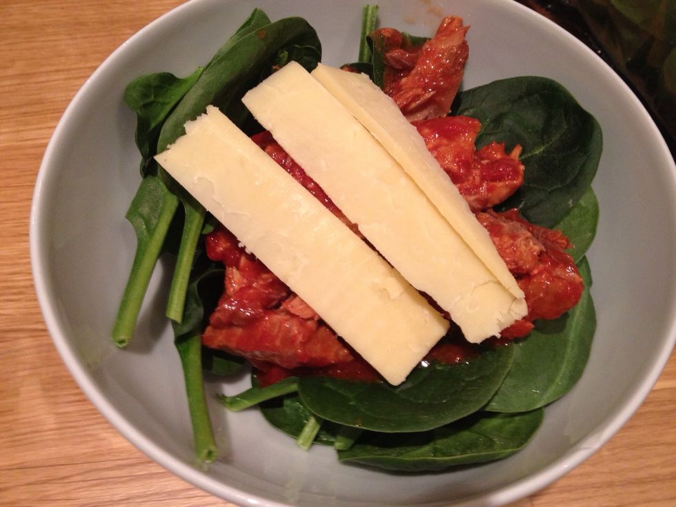 Top with a few thin slices of cheese (you could miss this out to make it healthier but it does taste nice!)