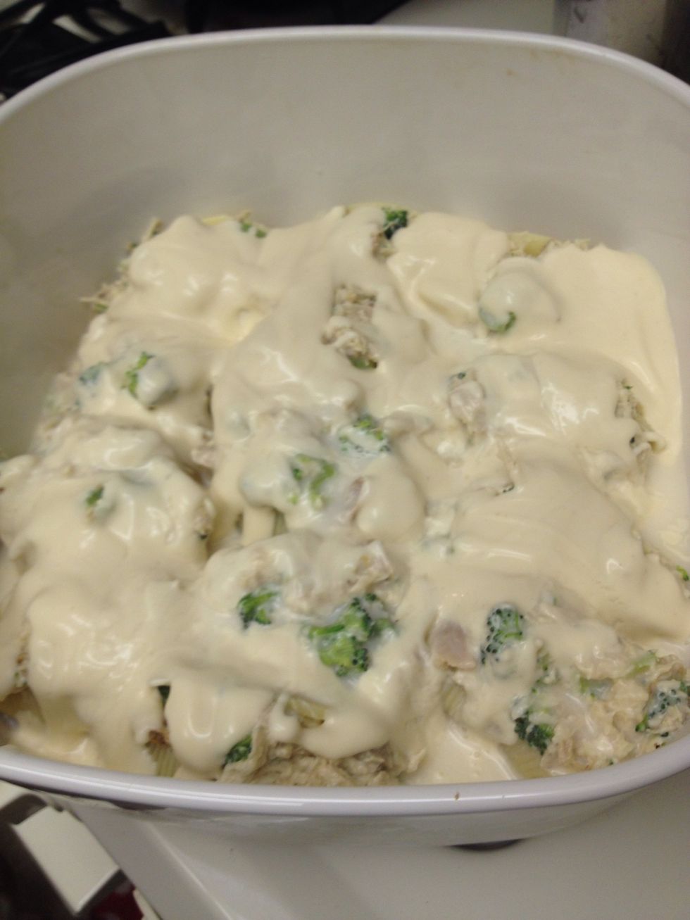 Top with Alfredo sauce.