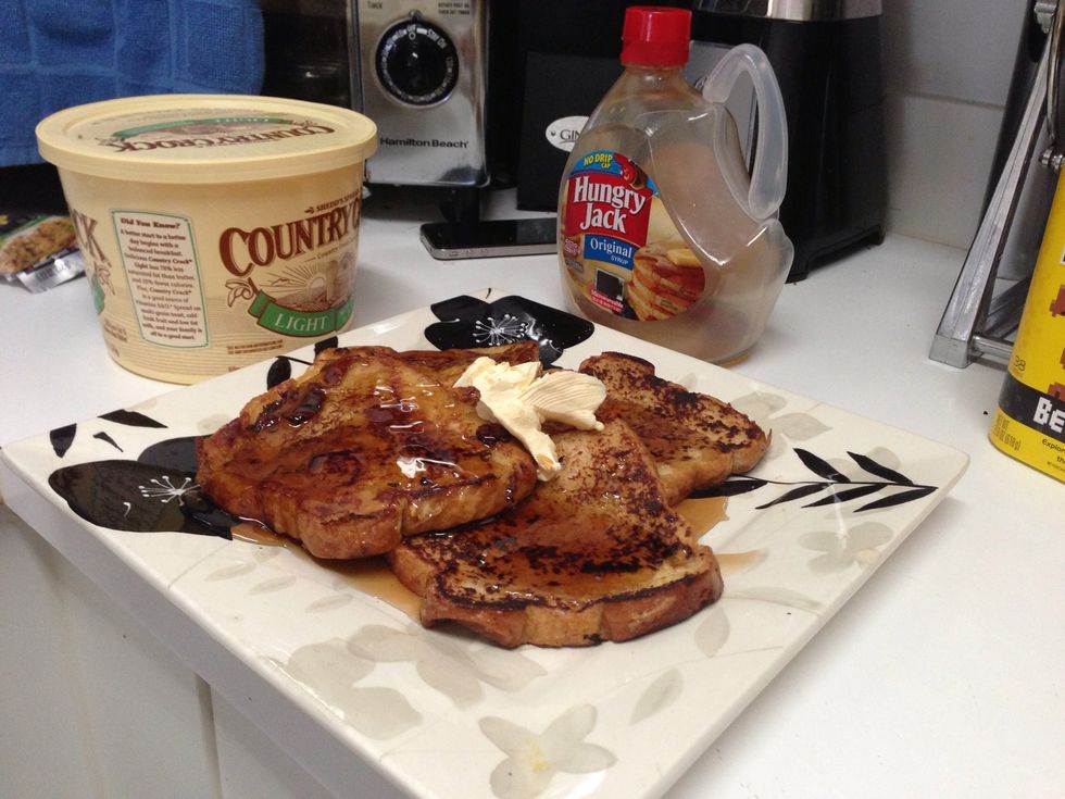Top with butter and syrup.