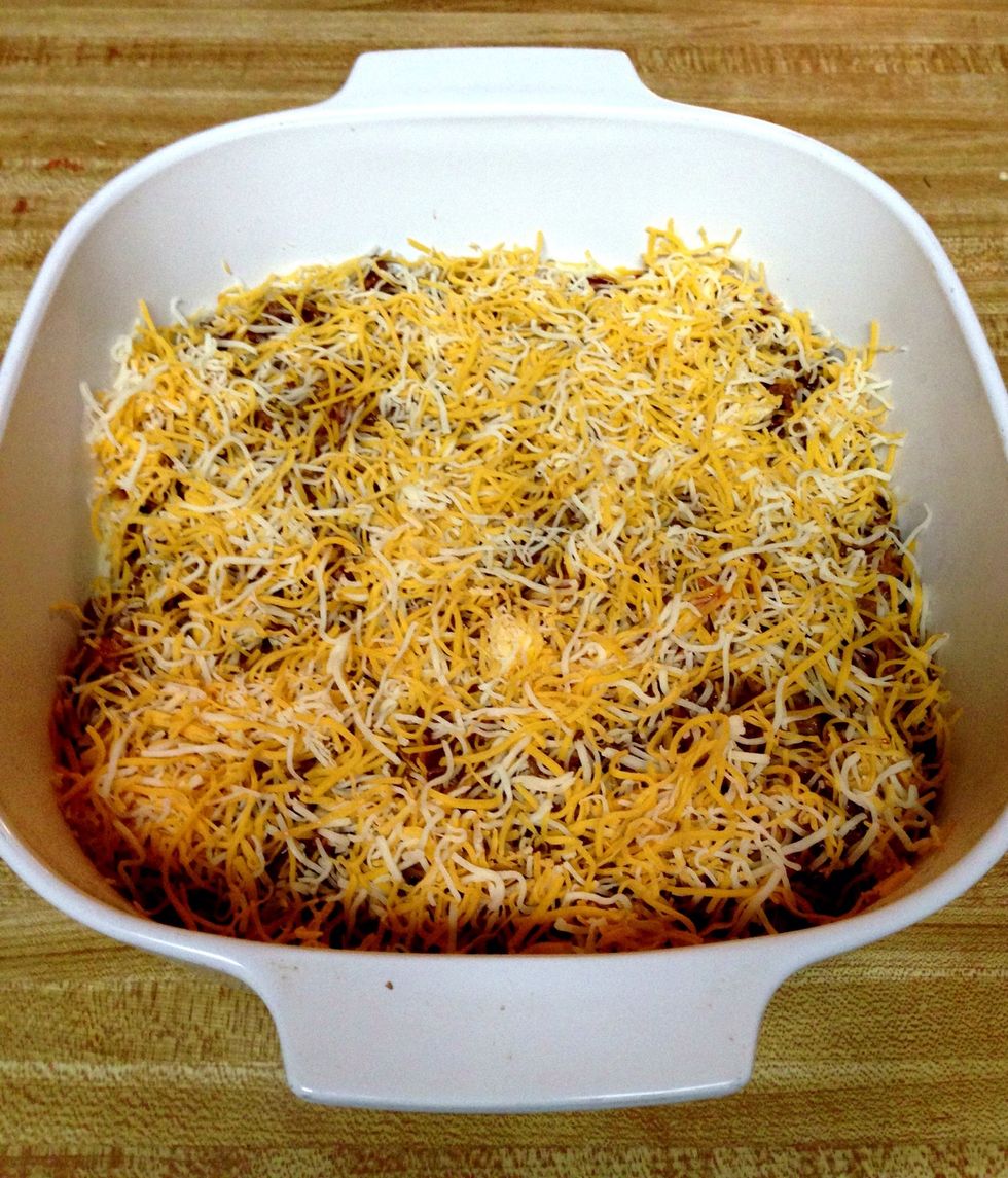 Top with cheese. A cup is an estimate. Add more if it doesn't cover it completely.