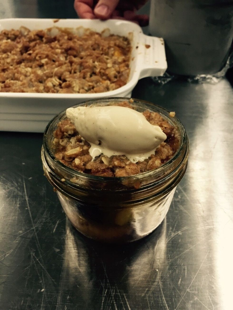 Top with favorite ice cream to slowly melt into the cobbler!