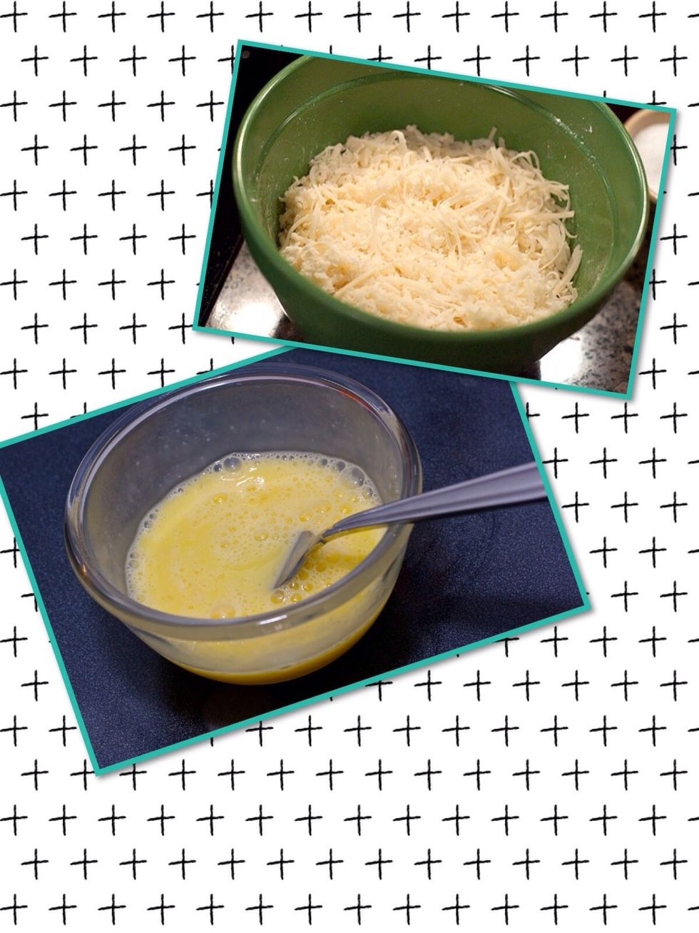 Top with grated cheese, (i went with mild chedder) and pour the beated eggs over it. Pop it in the oven untill its a lovely golden brown colour.