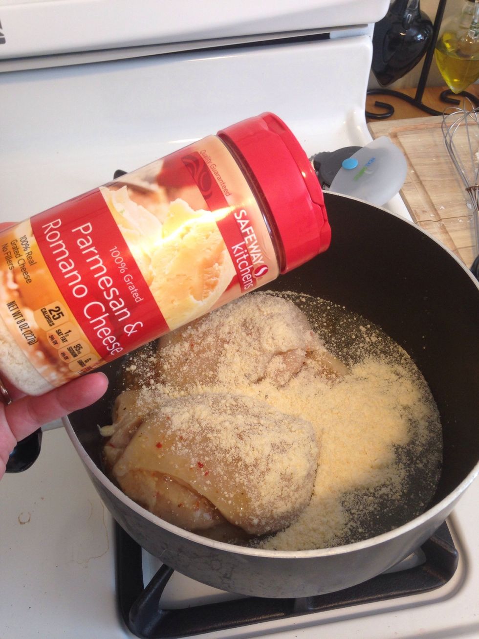 Top with grated Parmesan cheese. This is about 2 oz.