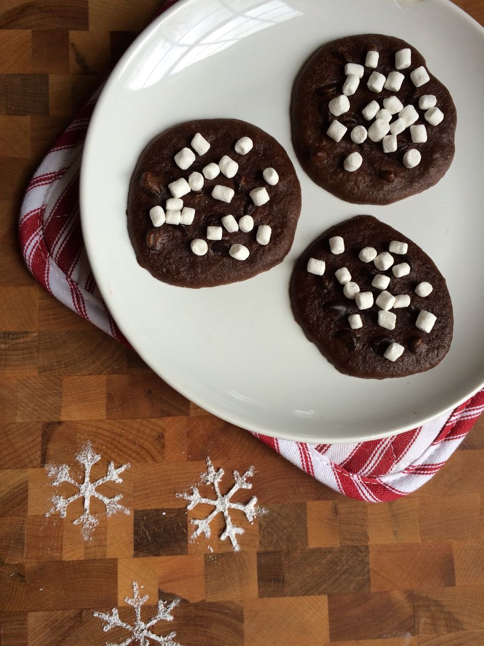 Top with mini marshmallows when cooled and enjoy your hot chocolate cookies!!