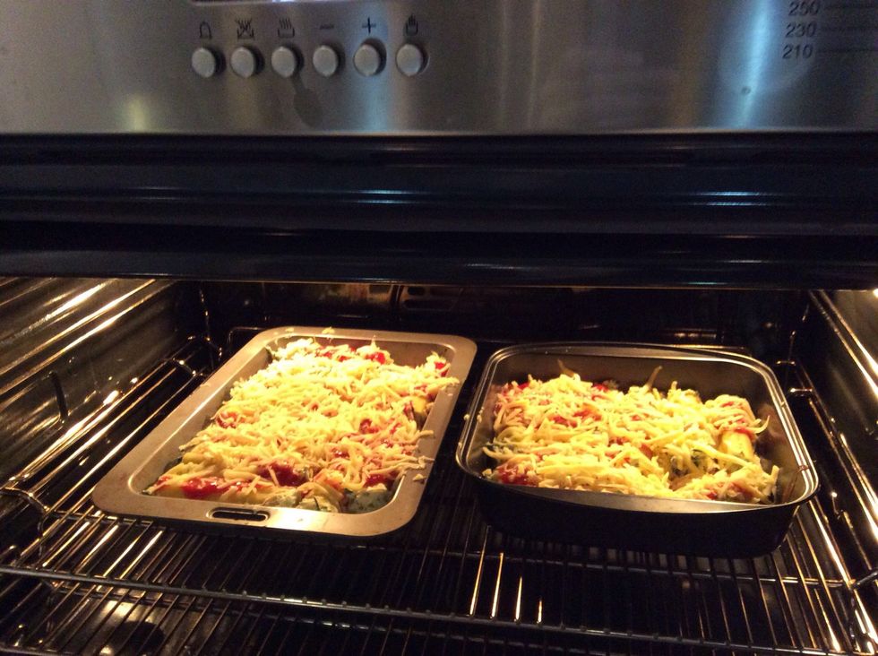 Top with mozzarella and the rest of passage sauce then put it in the oven.