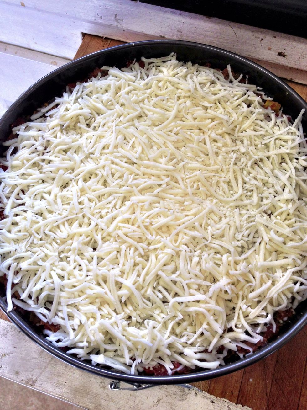 Top with mozzarella cheese and bake for another 15 minutes. (I sprinkled the remaining Parmesan from the pasta tossing on top too)