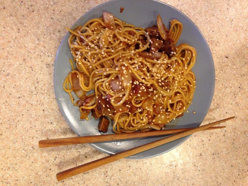 Top with sesame seeds and serve with your fancy chopsticks! Enjoy!