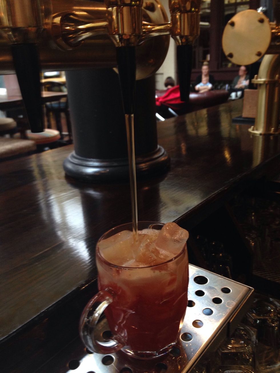 Top with the ale you have chosen for your cocktail.