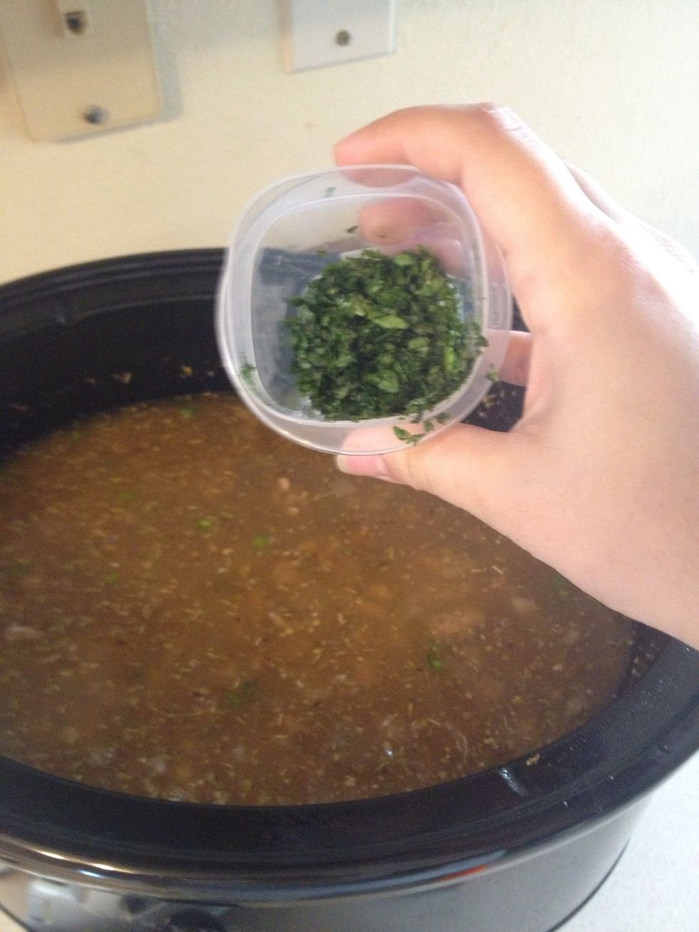 Top with the cilantro! If you want the chili spicy add chili powder and Cayenne pepper to taste.