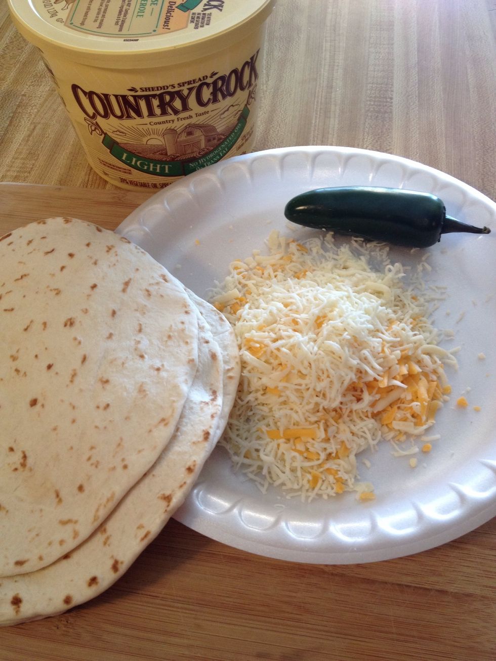 Tortillas, cheese, jalape\u00f1o pepper, butter
