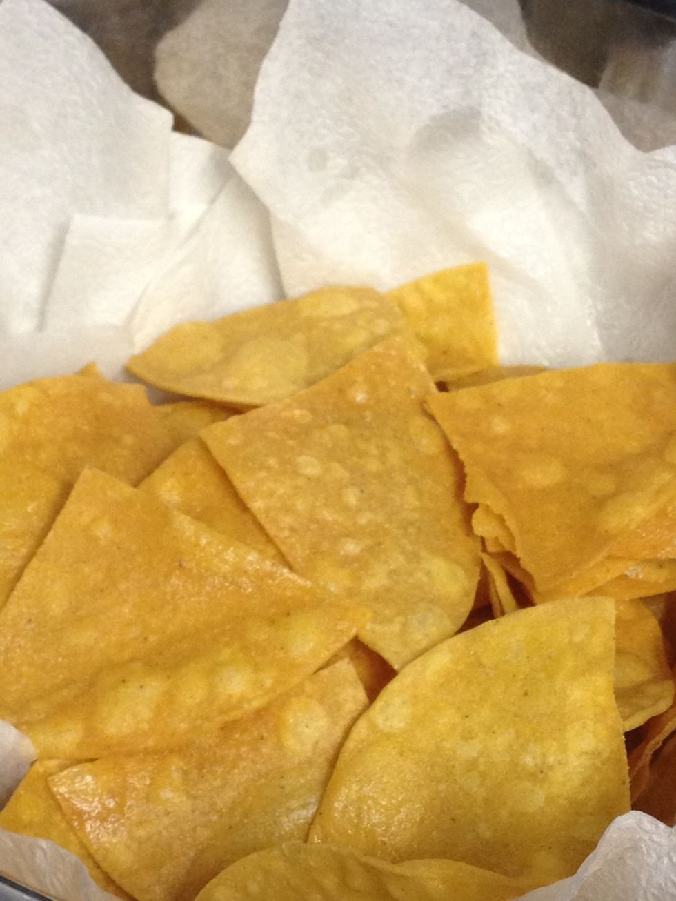 Tortillas perfectly light- brown maybe add a pinch of salt shake it up a little