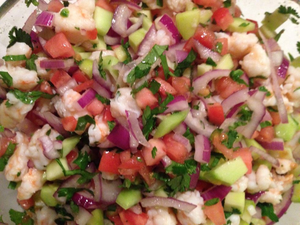 Toss all the the solid ingredients together in a large bowl. A metal bowl will draw the cold better when refrigerated but a glass bowl works just as well. Mix well every 30min