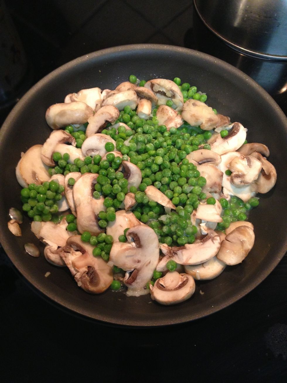 Toss all together and lower heat to Low/Med. if you wish, (optional) add some dry white wine or chicken broth (~1/8 cup) to pan to steam the veggies some & add more flavor.