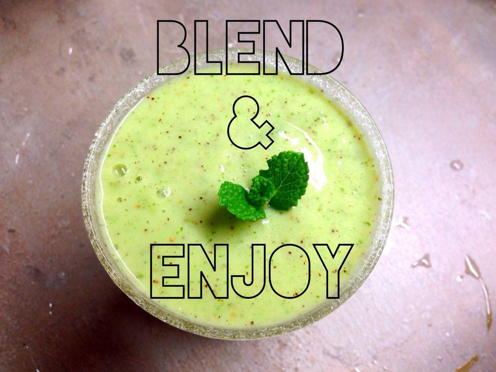Toss all your ingredients into the blender or magic bullet. Pulse for 10-20 seconds to get the ice crushed if you don't have a fancy Blendtech. Blend until smooth then ENJOY !