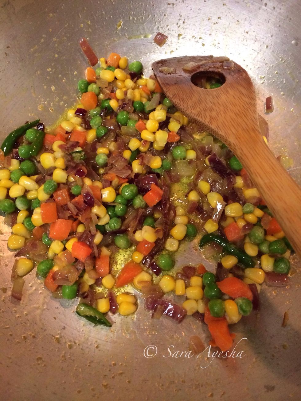 Toss in mixed veg. Can add any vegetable or some meat too.