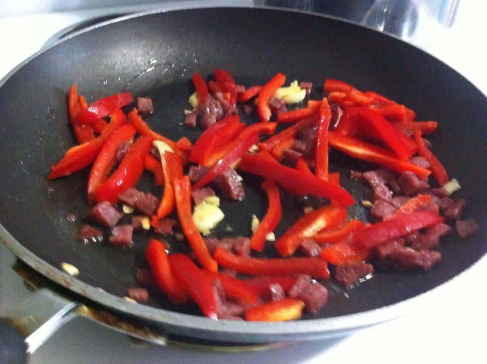 Toss in pan - do this before the salami and cook down with some white wine at high heat if you happen to have any in your pantry (you want them to wilt)