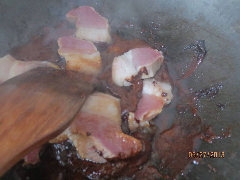 Toss in the pork belly