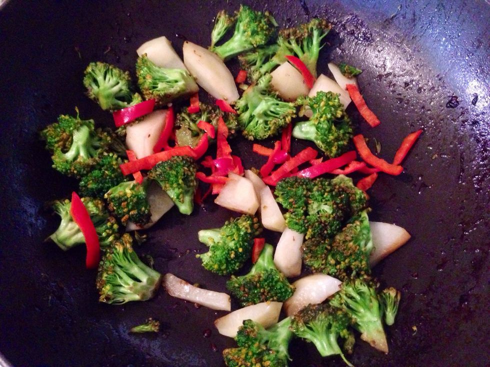 Toss into a wok with some oil.