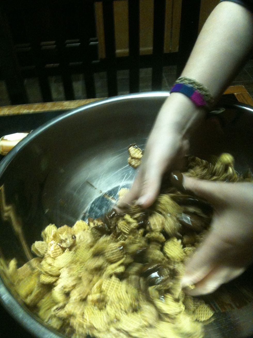 Toss it together so that the cereal is completely covered.