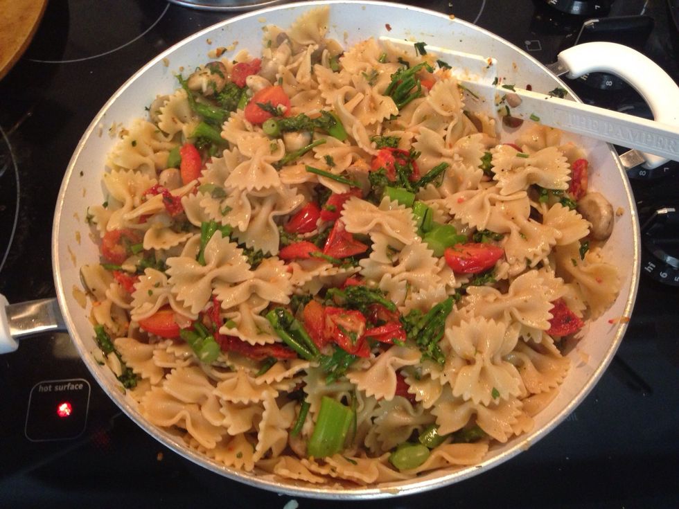 Toss together until well coated. If needed, add additional 1 Tbsp olive oil and extra S&P to taste. I love extra "heat", so I'll add more crushed red pepper to my individual bowl when ready to eat.