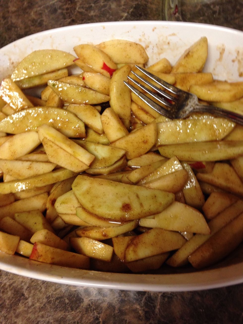 Toss your apples with the delicious caramel mixture you've been reducing.