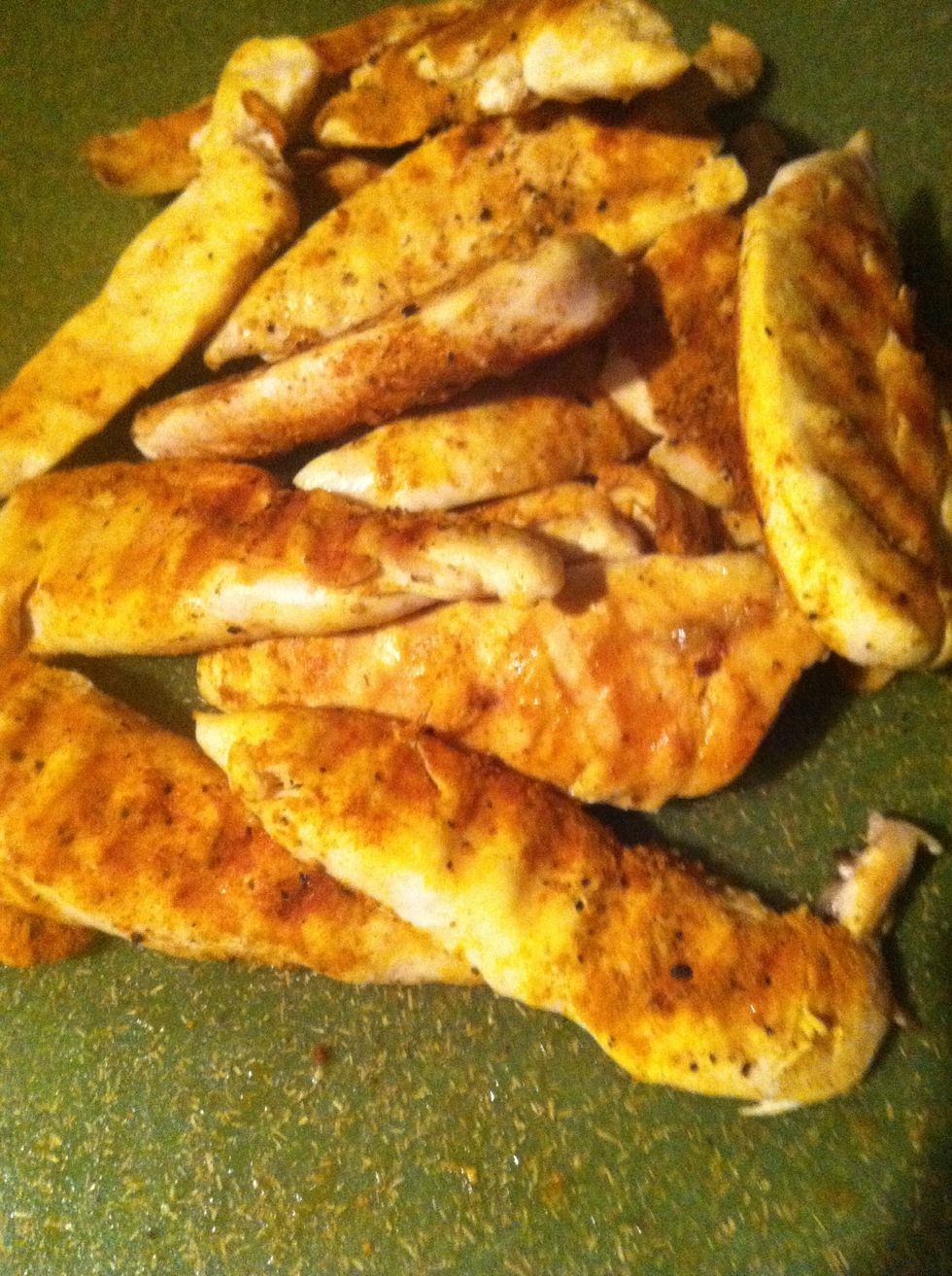 Toss your chicken tenderloins in turmeric, sea salt, and cracked pepper then grill.