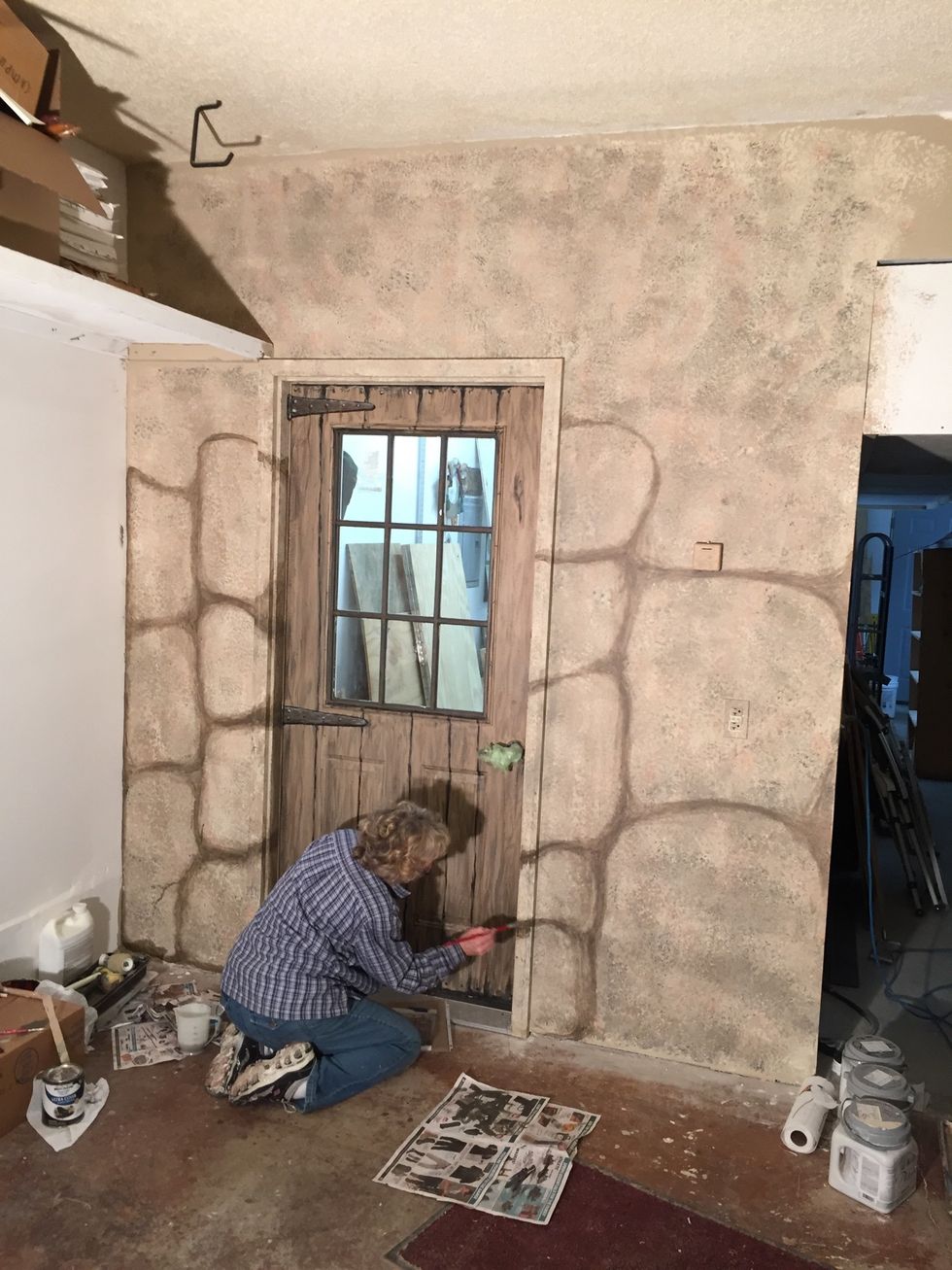 Total time was 5 hrs first day plus 3 the next. This began the most fun part... making STONES appear to be piled up to look like a big CAVE!