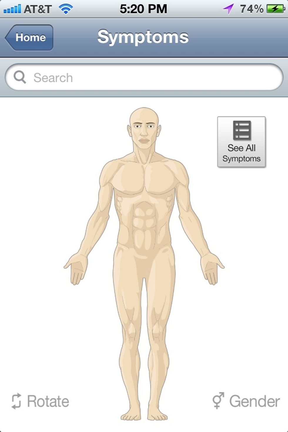 Touch a part of the body to quickly find symptoms for that part of the body.