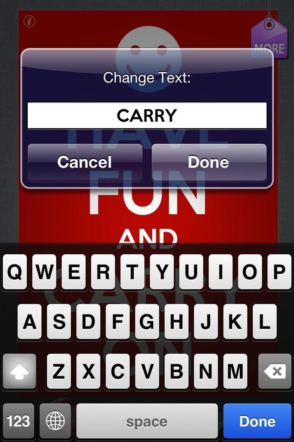 Touch 'CARRY' type your word