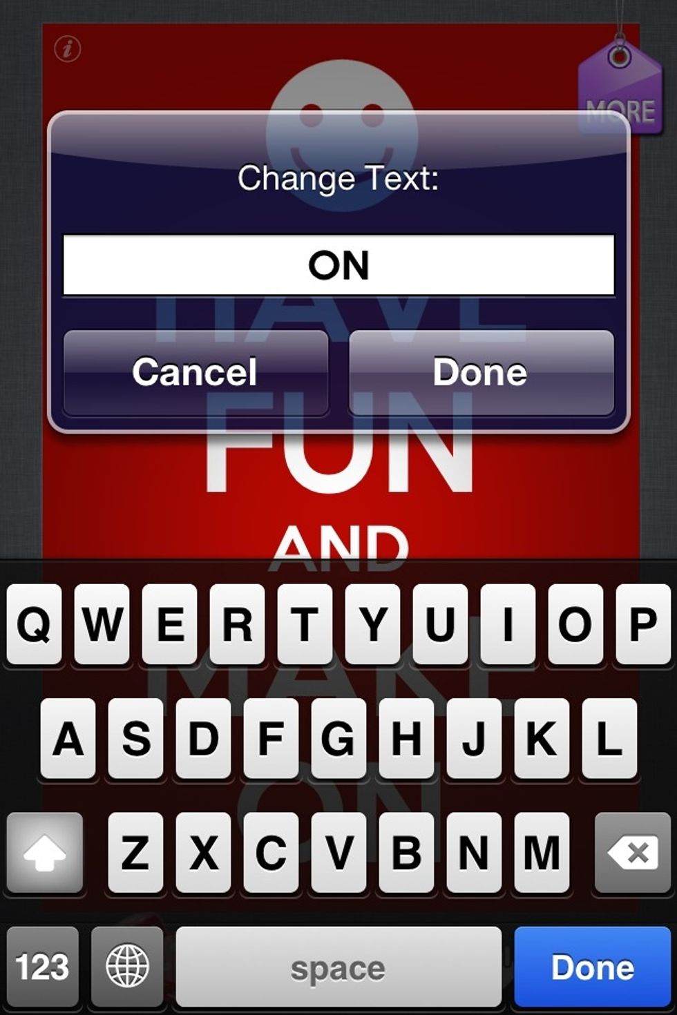 Touch 'ON', type your last word