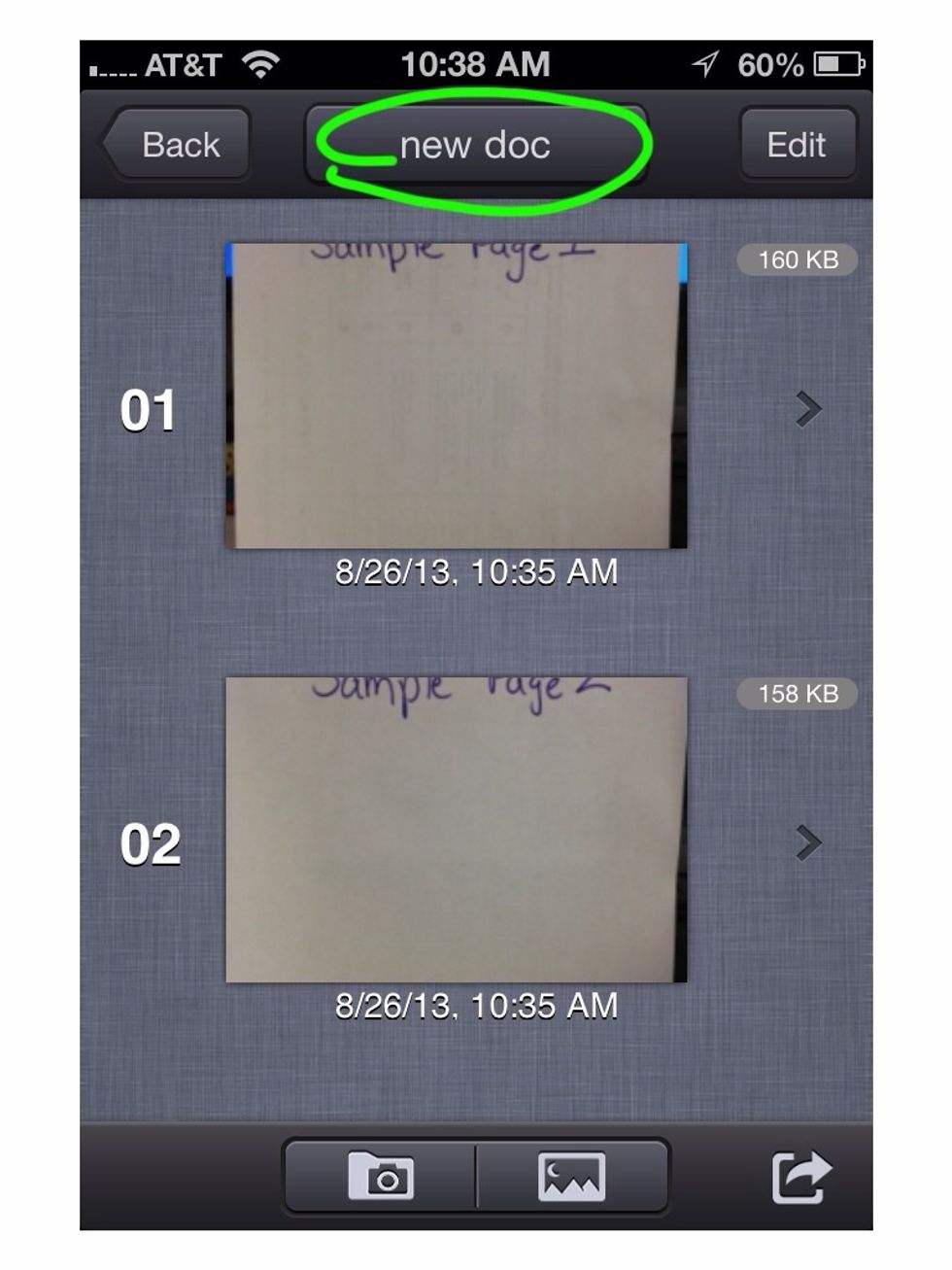 Touch the new document button.