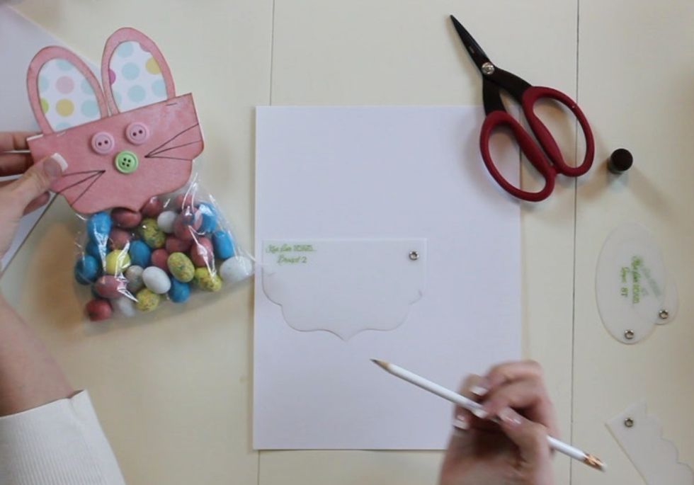 Trace a bracket once on pink cardstock. I used Kiwi Lane Designs Bracket #2 from the Brackets Accessory Set.