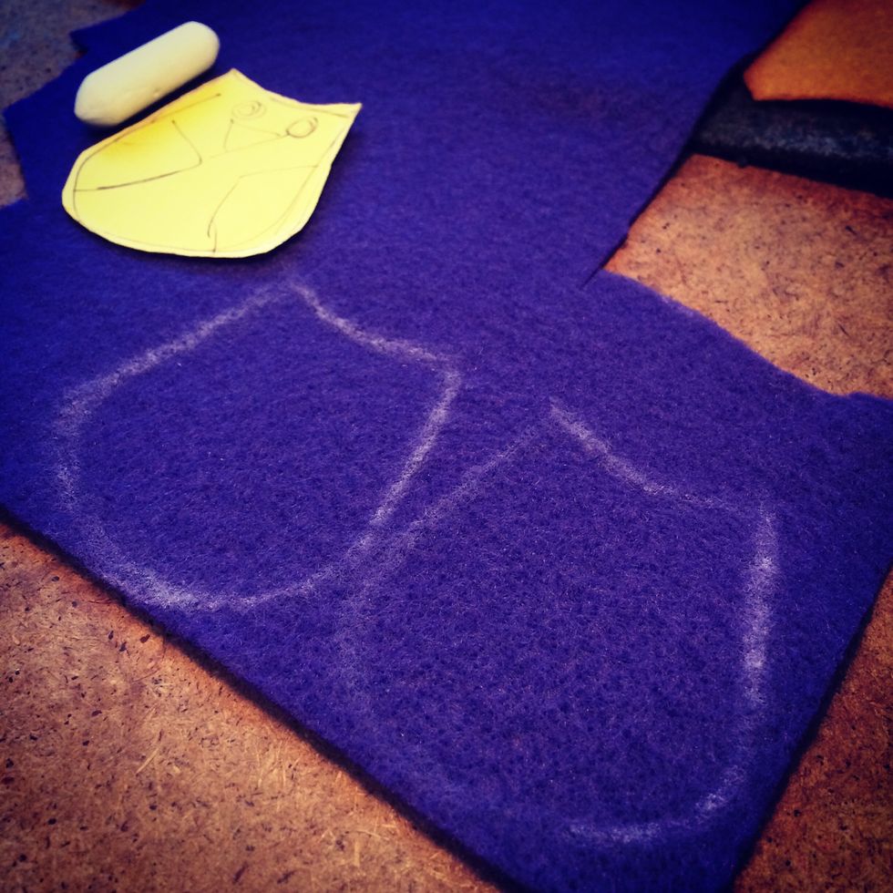 Trace out the pattern on the felt and cut it out. I stitch the owl separately then add it to the bootie.