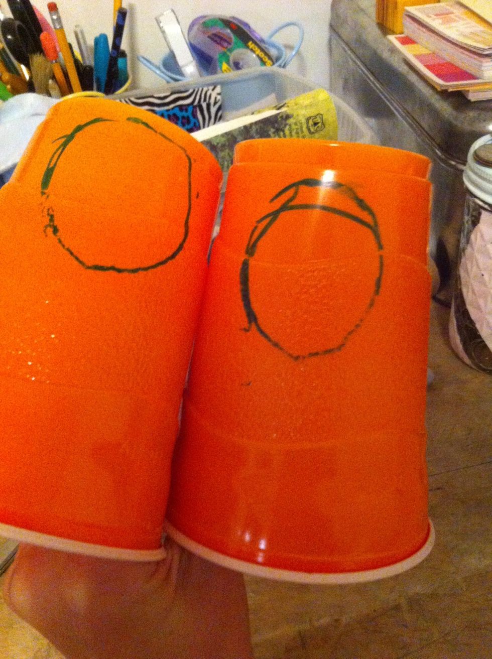 Trace the end of the paper towel onto the side of the cup with a sharpie