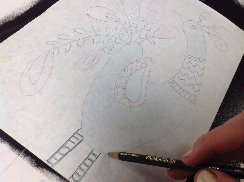 Trace the lines with a pencil. I used a colored pencil to show progress.