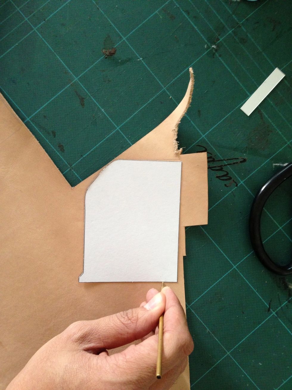 Trace the pattern with your prn on to your vegetable tan leather, remember to used as efficient as you can