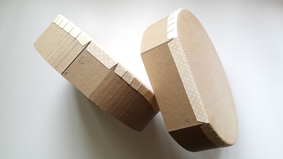 Trace the shape on papers with extra half inch edges, cut and cover the outside