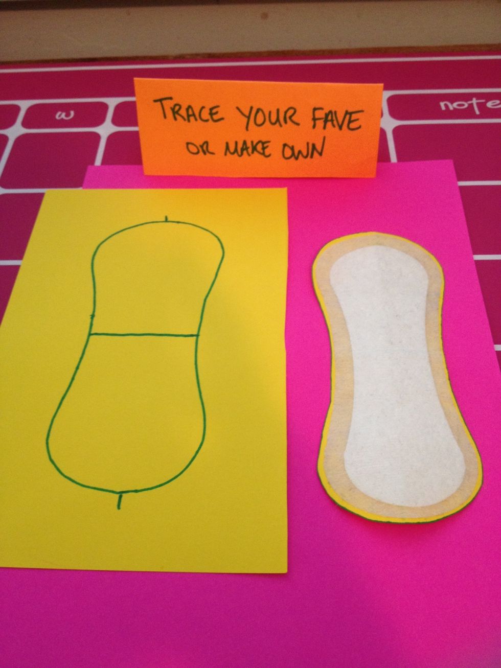 Trace your favorite pantyliner or make your own pattern. On the left is the tracing of the pad on the right. I folded the pad in half lengthwise and horizontally and marked my pattern accordingly.