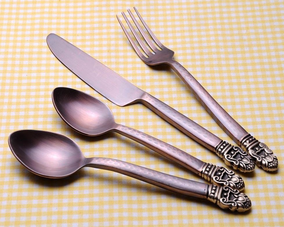 Traditional Brass Antique Cutlery Set, Shop Now:- https://www.maddhome.com/traditional-brass-antique-cutlery-server-set-4-pcs-1289.html