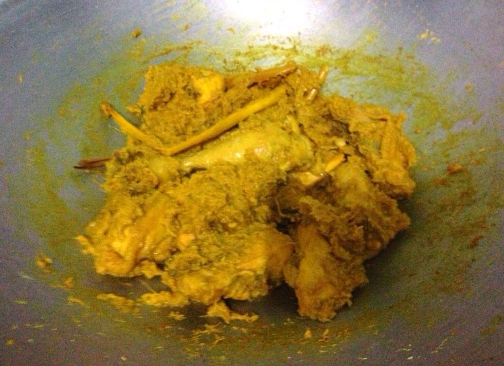 Transfer it to another bowl and set aside to cool. After it is cool, you can start to fry it (deep fried) or save it for future used (for the 2nd option, make sure the chicken is completely cool)