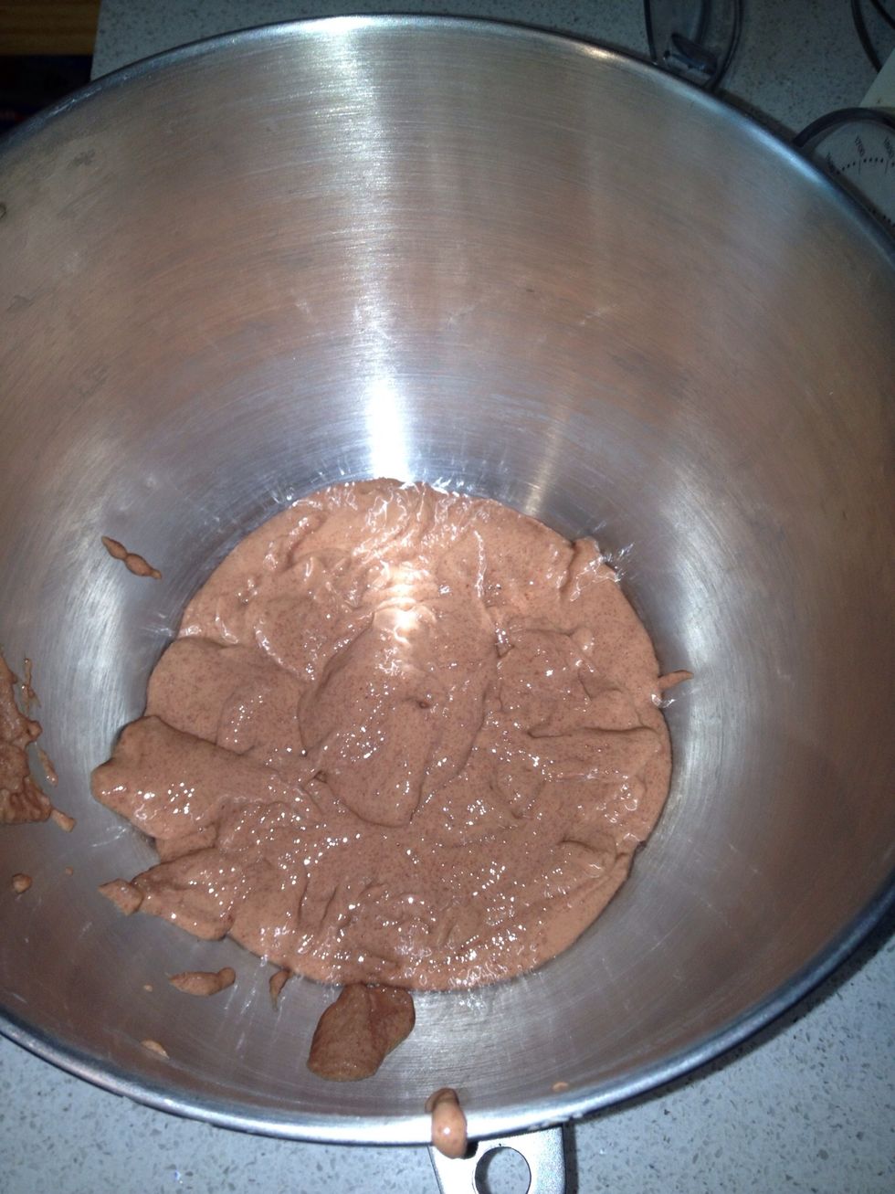 Transfer 'mousse' like liver and egg mix into your kitchen mixer.