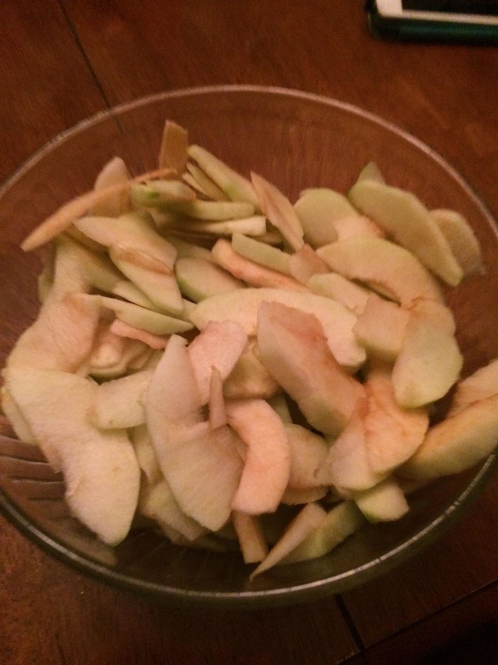 Transfer the apples into a large bowl. Again they are a little brown but it's okay.