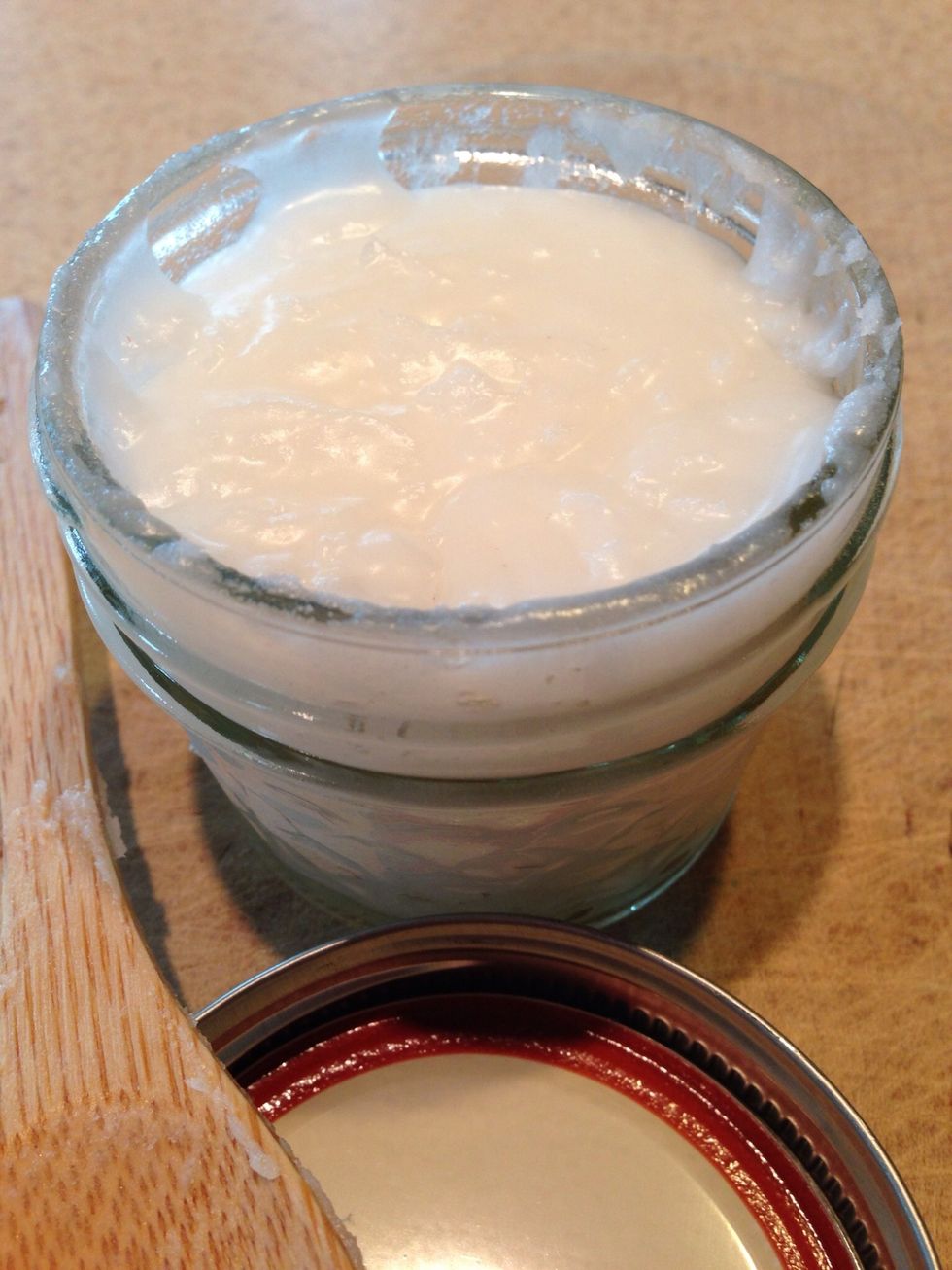 Transfer the scrub back into the jar and wipe the edges clean. It is ready to use.