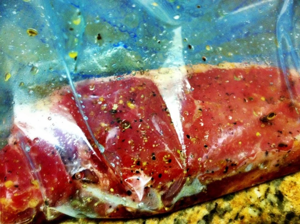 Transfer the steak and all marinations into a zip-lock bag