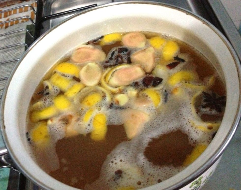 Transfer to a another pan, discard lemon peel. Cool syrup