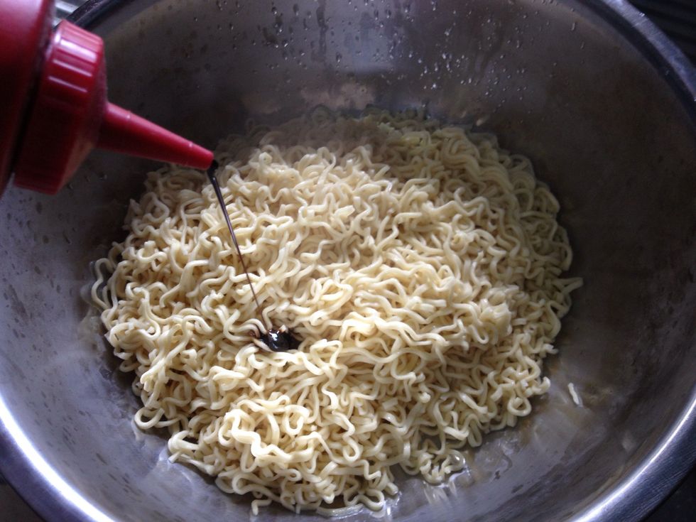 Transfer to a bowl. Stirring constantly (slowly), add in 2 tbsp of dark soysauce (sweet), 1 tsp of salt, 1 tsp of white pepper and 1 tsp of granulated sugar. The taste should be a little bit sweet