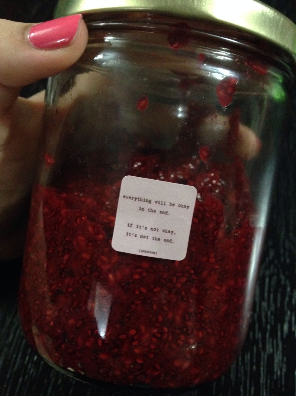 Transfer to a glass jar and refrigerate 2 to 3 hours to set. Keep refrigerated.